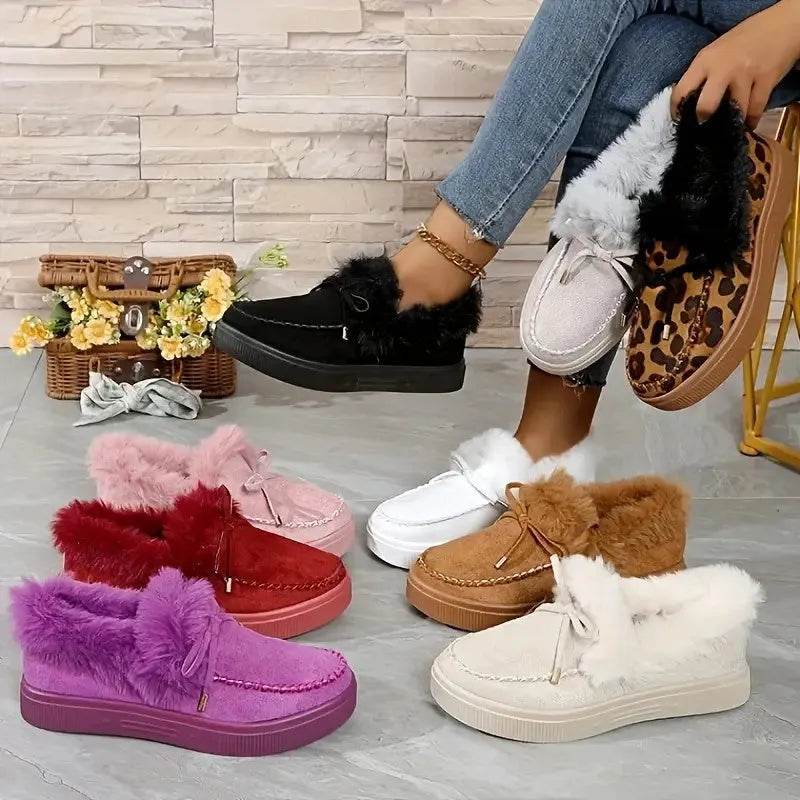 Bow Furry Round Toe Flat Slip-Ons - Bona Fide Fashion