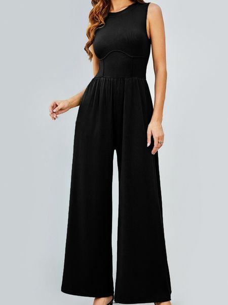 Solid Color Sleeveless Long Pants Jumpsuit HEL2H8CTZU