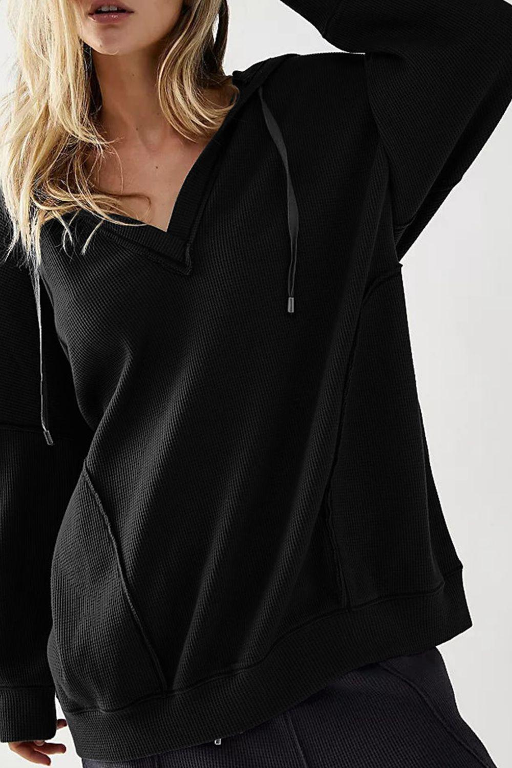 Exposed Seam Drawstring Long Sleeve Hoodie - Bona Fide Fashion