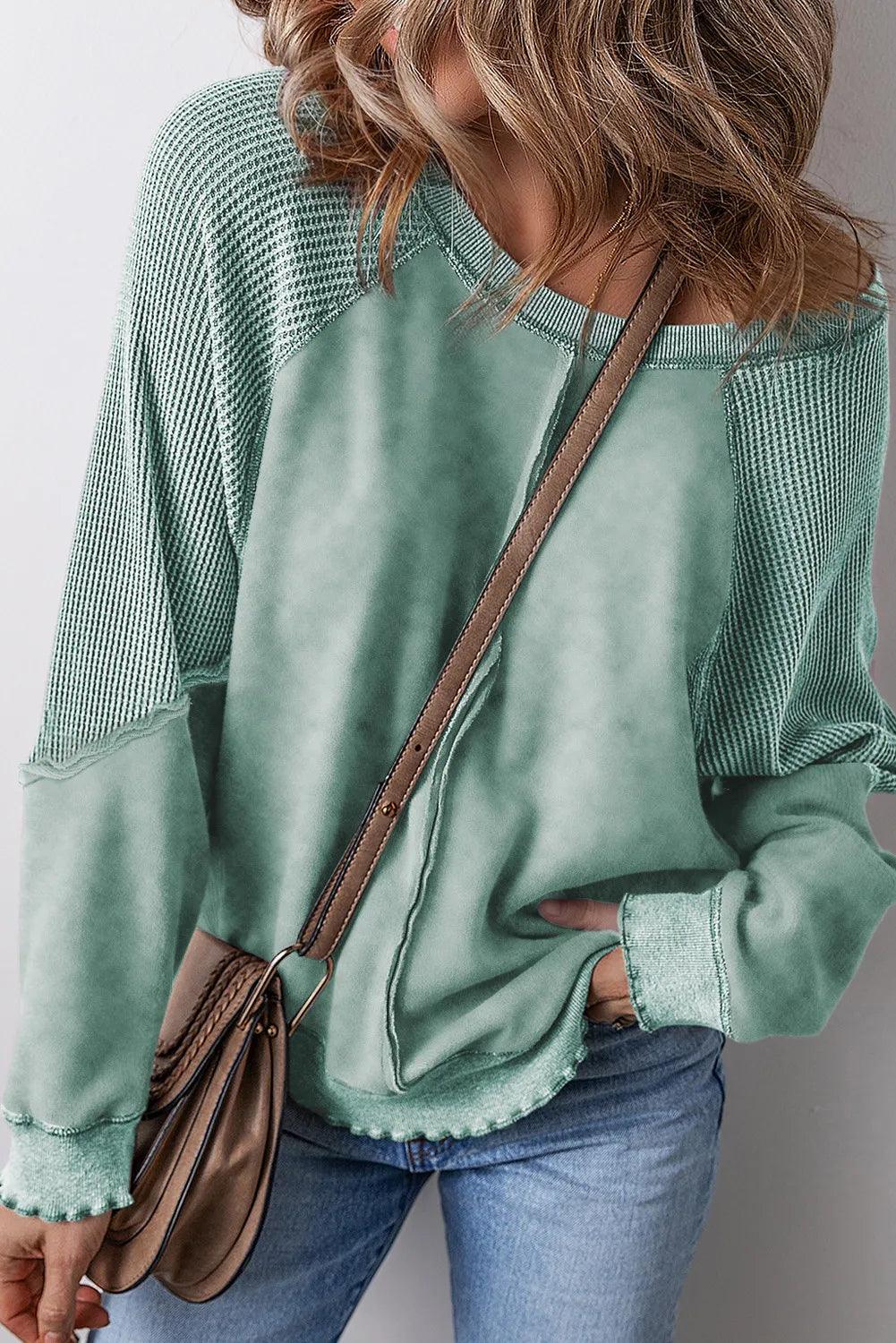 Exposed Seam Long Sleeve Sweatshirt - Bona Fide Fashion