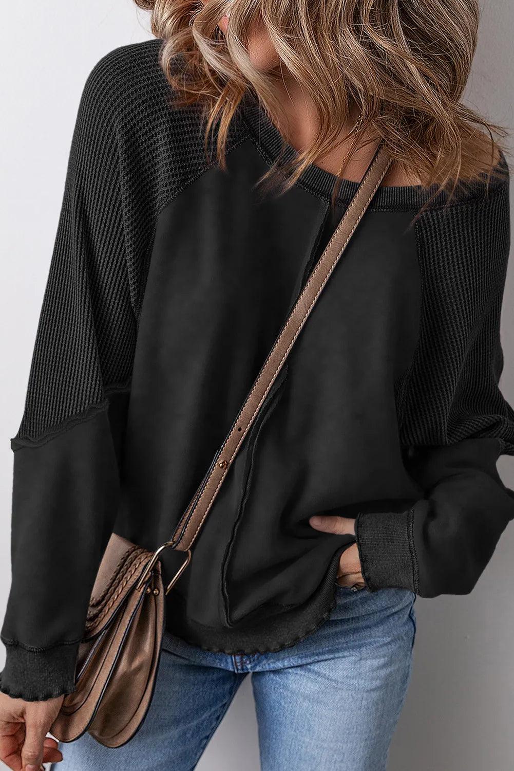 Exposed Seam Long Sleeve Sweatshirt - Bona Fide Fashion