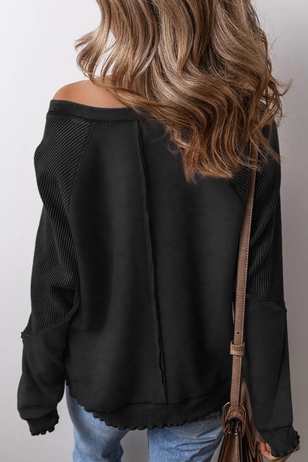 Exposed Seam Long Sleeve Sweatshirt - Bona Fide Fashion