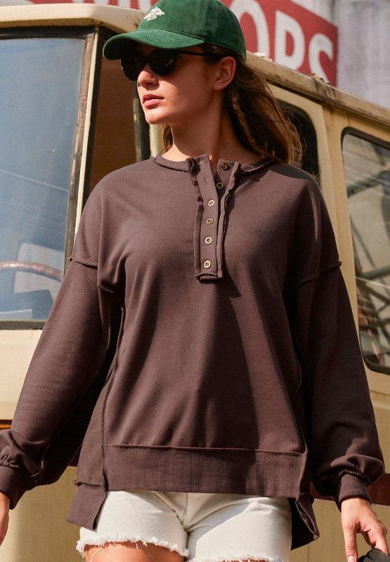 Exposed Seam Long Sleeve Sweatshirt - Bona Fide Fashion