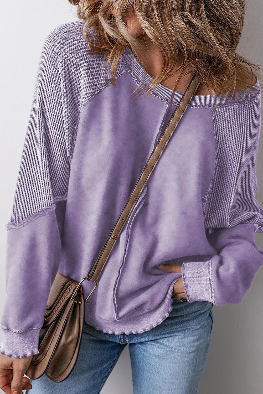 Exposed Seam Long Sleeve Sweatshirt - Bona Fide Fashion