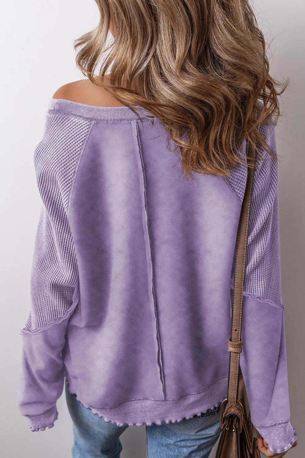 Exposed Seam Long Sleeve Sweatshirt - Bona Fide Fashion