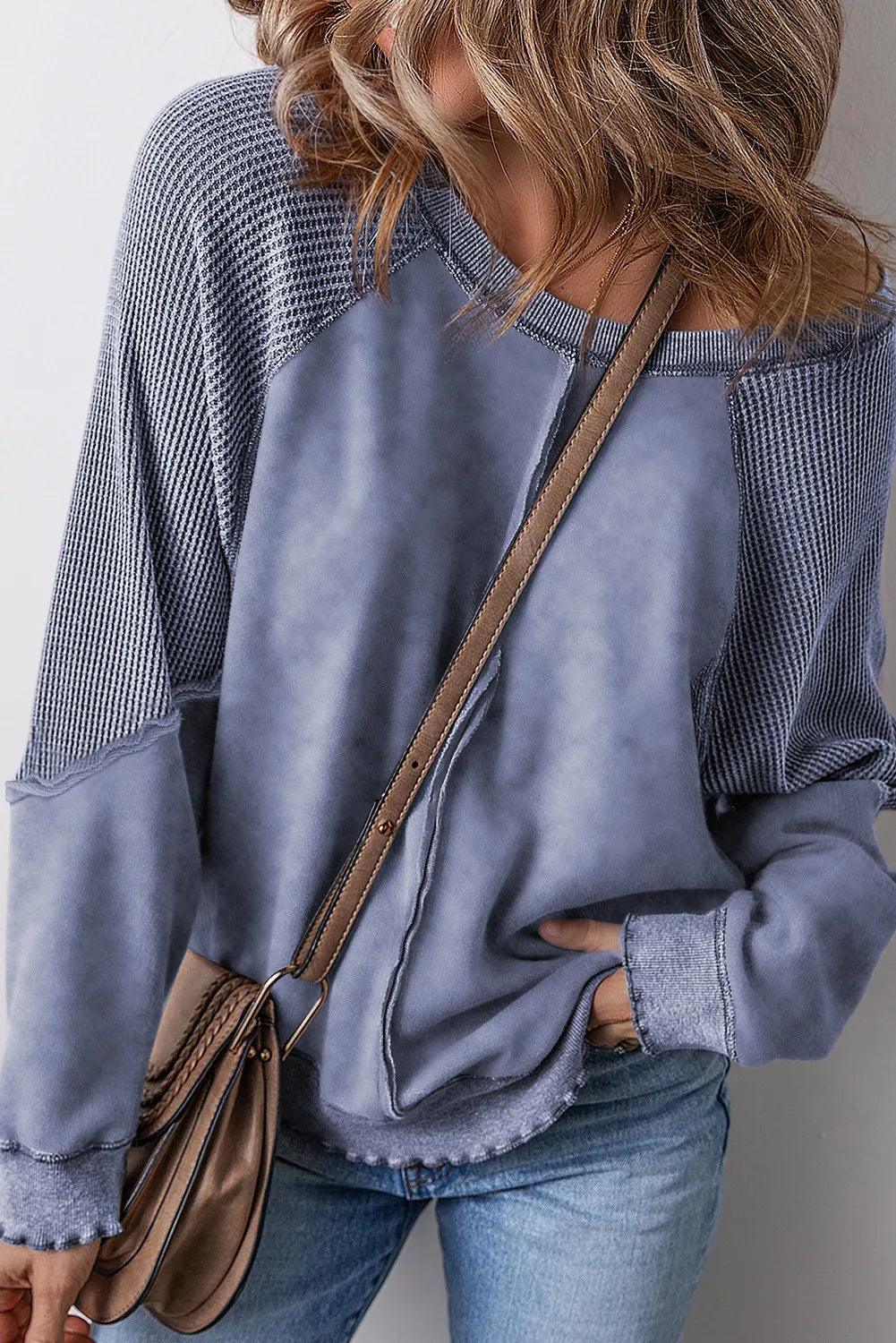 Exposed Seam Long Sleeve Sweatshirt - Bona Fide Fashion