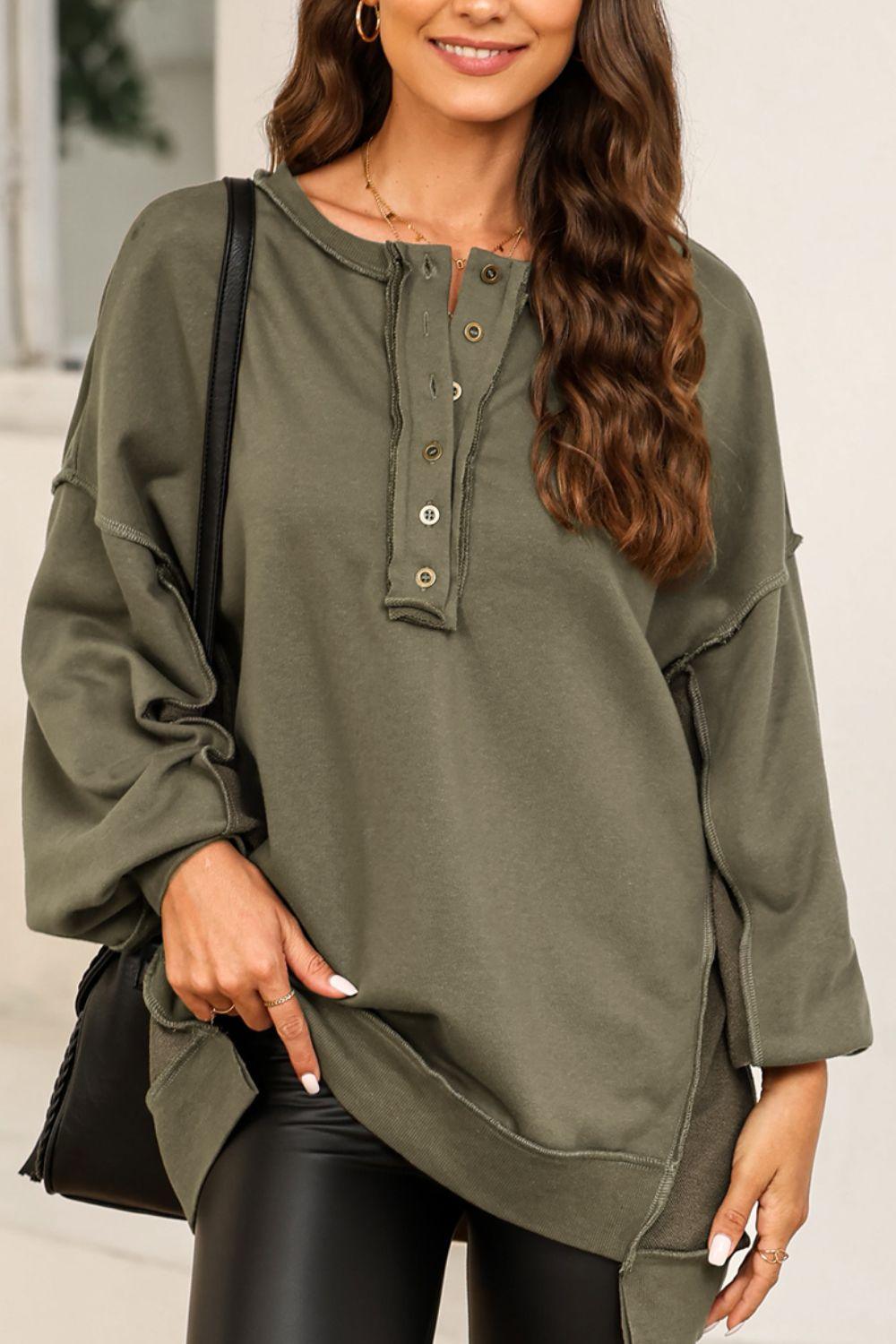 Exposed Seam Long Sleeve Sweatshirt - Bona Fide Fashion