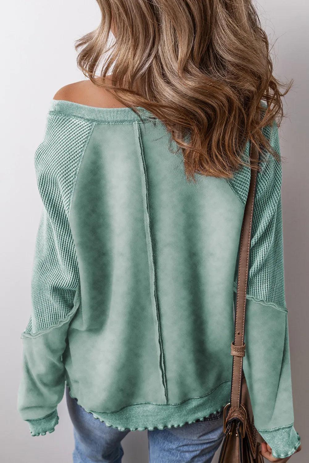 Exposed Seam Long Sleeve Sweatshirt - Bona Fide Fashion