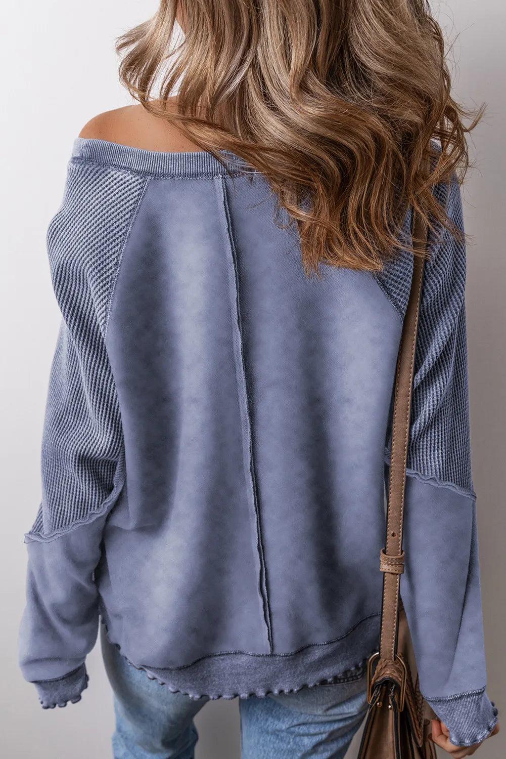 Exposed Seam Long Sleeve Sweatshirt - Bona Fide Fashion