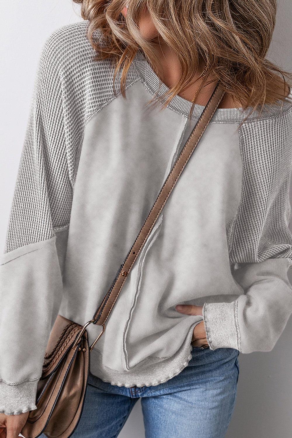 Exposed Seam Long Sleeve Sweatshirt - Bona Fide Fashion