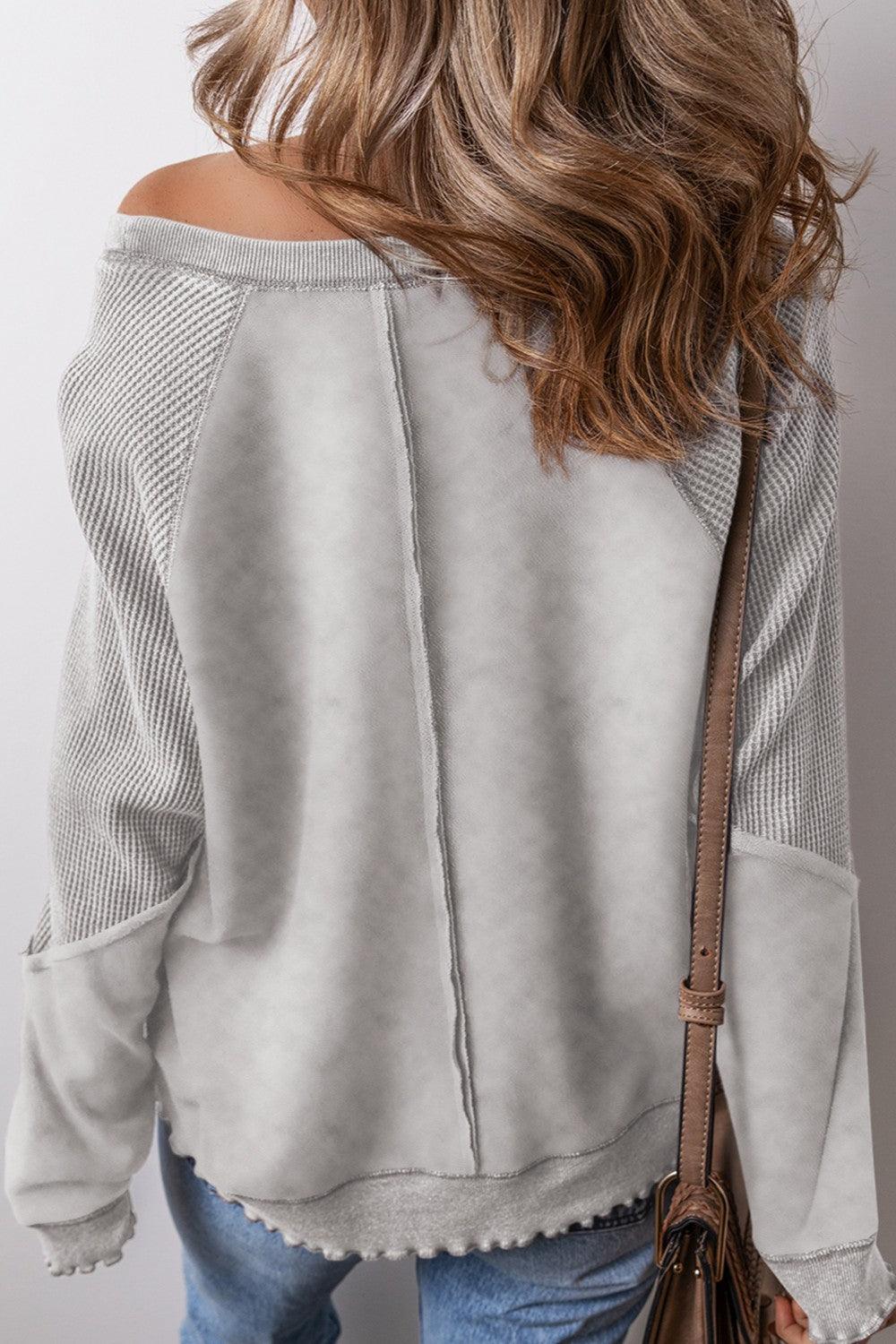 Exposed Seam Long Sleeve Sweatshirt - Bona Fide Fashion