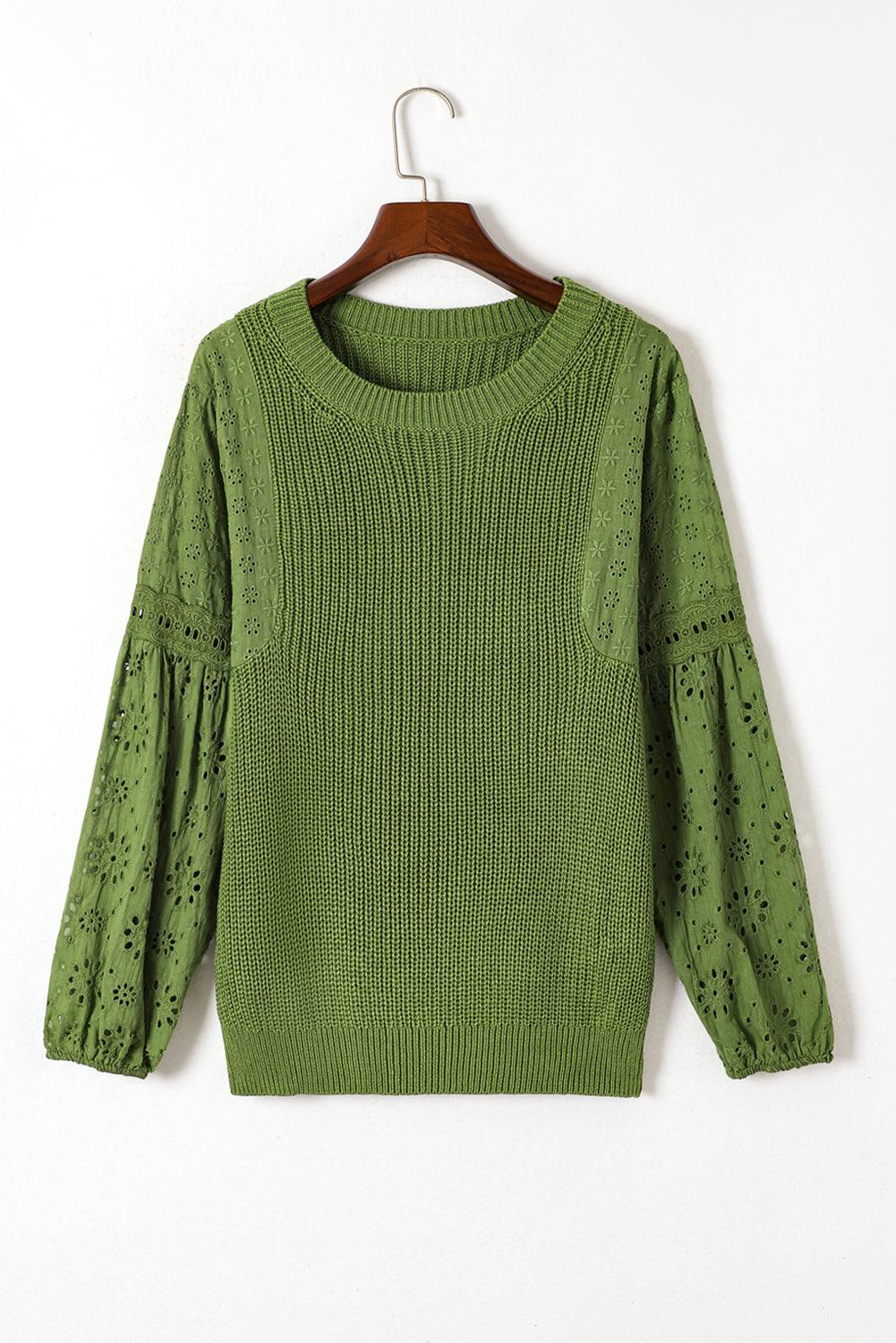 Eyelet Round Neck Drop Shoulder Sweater - Bona Fide Fashion