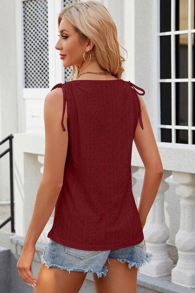 Eyelet Round Neck Wide Strap Tank - Bona Fide Fashion