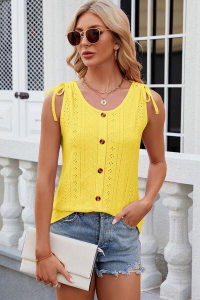 Eyelet Round Neck Wide Strap Tank - Bona Fide Fashion