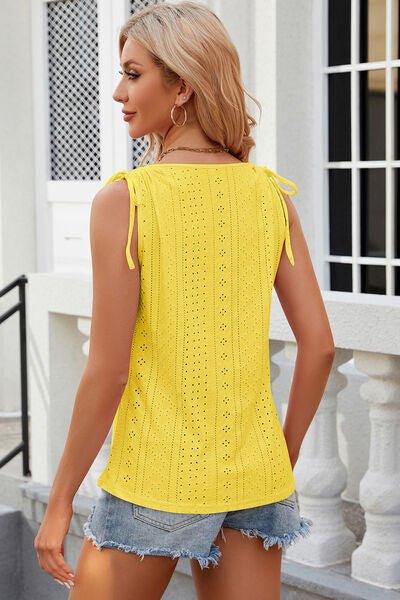 Eyelet Round Neck Wide Strap Tank - Bona Fide Fashion