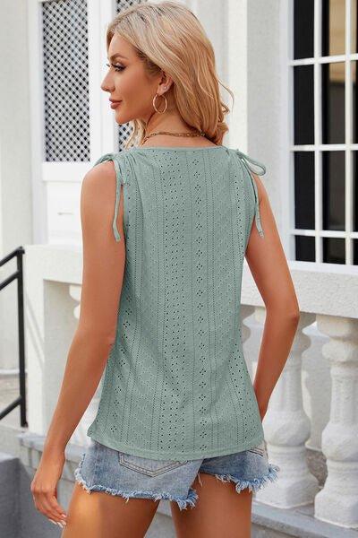 Eyelet Round Neck Wide Strap Tank - Bona Fide Fashion