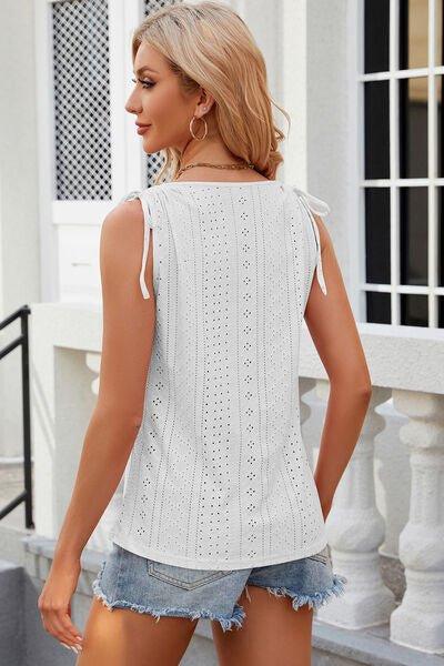 Eyelet Round Neck Wide Strap Tank - Bona Fide Fashion