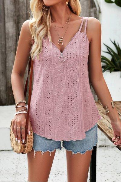 Eyelet V-Neck Double Strap Cami - Bona Fide Fashion