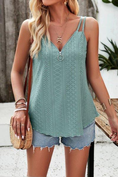 Eyelet V-Neck Double Strap Cami - Bona Fide Fashion