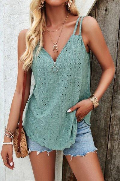 Eyelet V-Neck Double Strap Cami - Bona Fide Fashion