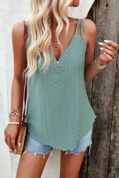 Eyelet V-Neck Double Strap Cami - Bona Fide Fashion