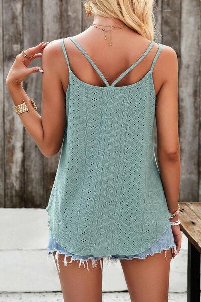 Eyelet V-Neck Double Strap Cami - Bona Fide Fashion