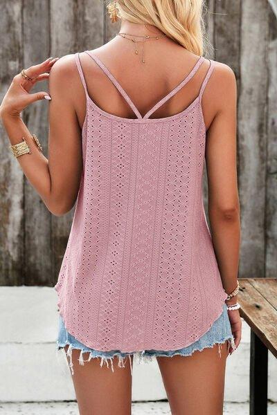 Eyelet V-Neck Double Strap Cami - Bona Fide Fashion