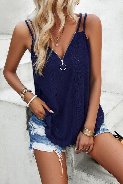 Eyelet V-Neck Double Strap Cami - Bona Fide Fashion