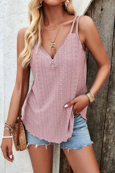 Eyelet V-Neck Double Strap Cami - Bona Fide Fashion