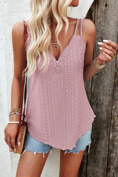 Eyelet V-Neck Double Strap Cami - Bona Fide Fashion