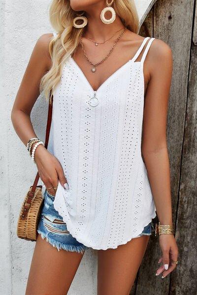 Eyelet V-Neck Double Strap Cami - Bona Fide Fashion