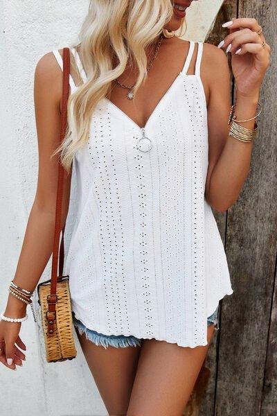 Eyelet V-Neck Double Strap Cami - Bona Fide Fashion