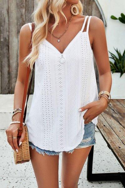 Eyelet V-Neck Double Strap Cami - Bona Fide Fashion