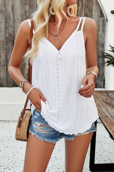 Eyelet V-Neck Double Strap Cami - Bona Fide Fashion