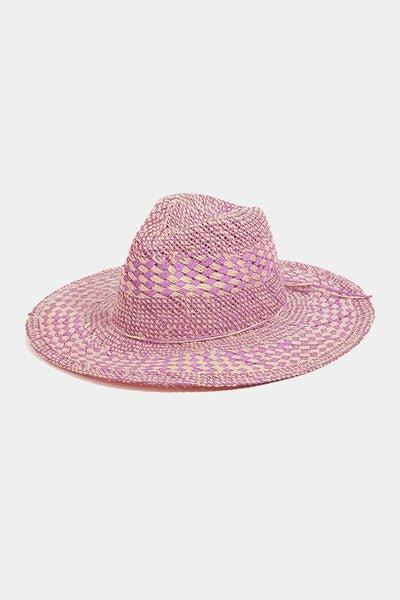 Fame Checkered Straw Weave Sun Hat - Bona Fide Fashion