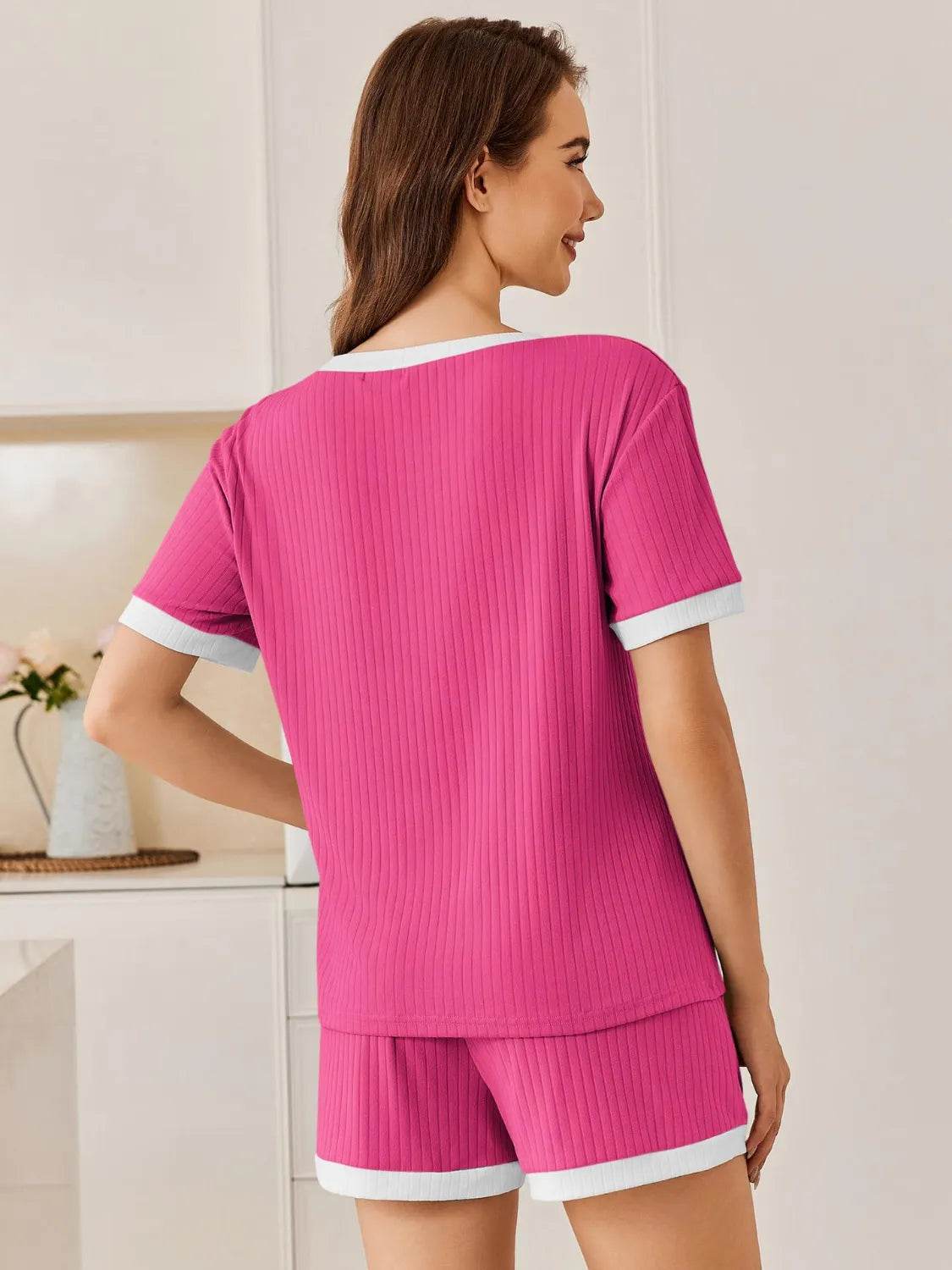 Ribbed Round Neck Top and Shorts Set - Bona Fide Fashion