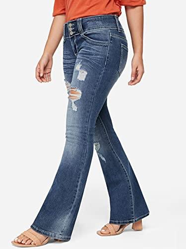 Flamingals Low Rise Jeans Women Ripped Bootcut Stretch Jeans Button Up Trendy 2023 Blue XL - Bona Fide Fashion