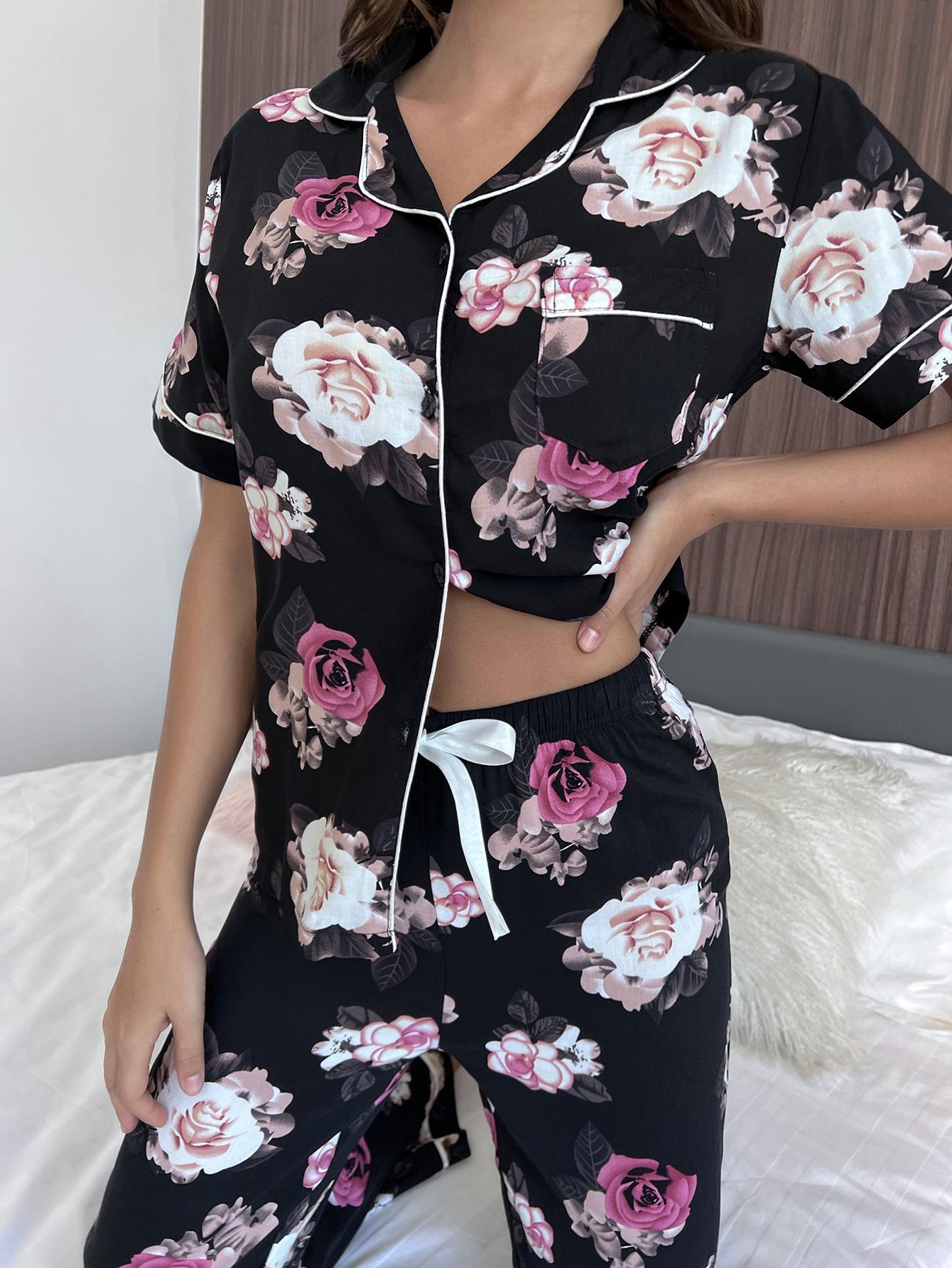 Floral Short Sleeve Shirt and Pants Lounge Set - Bona Fide Fashion