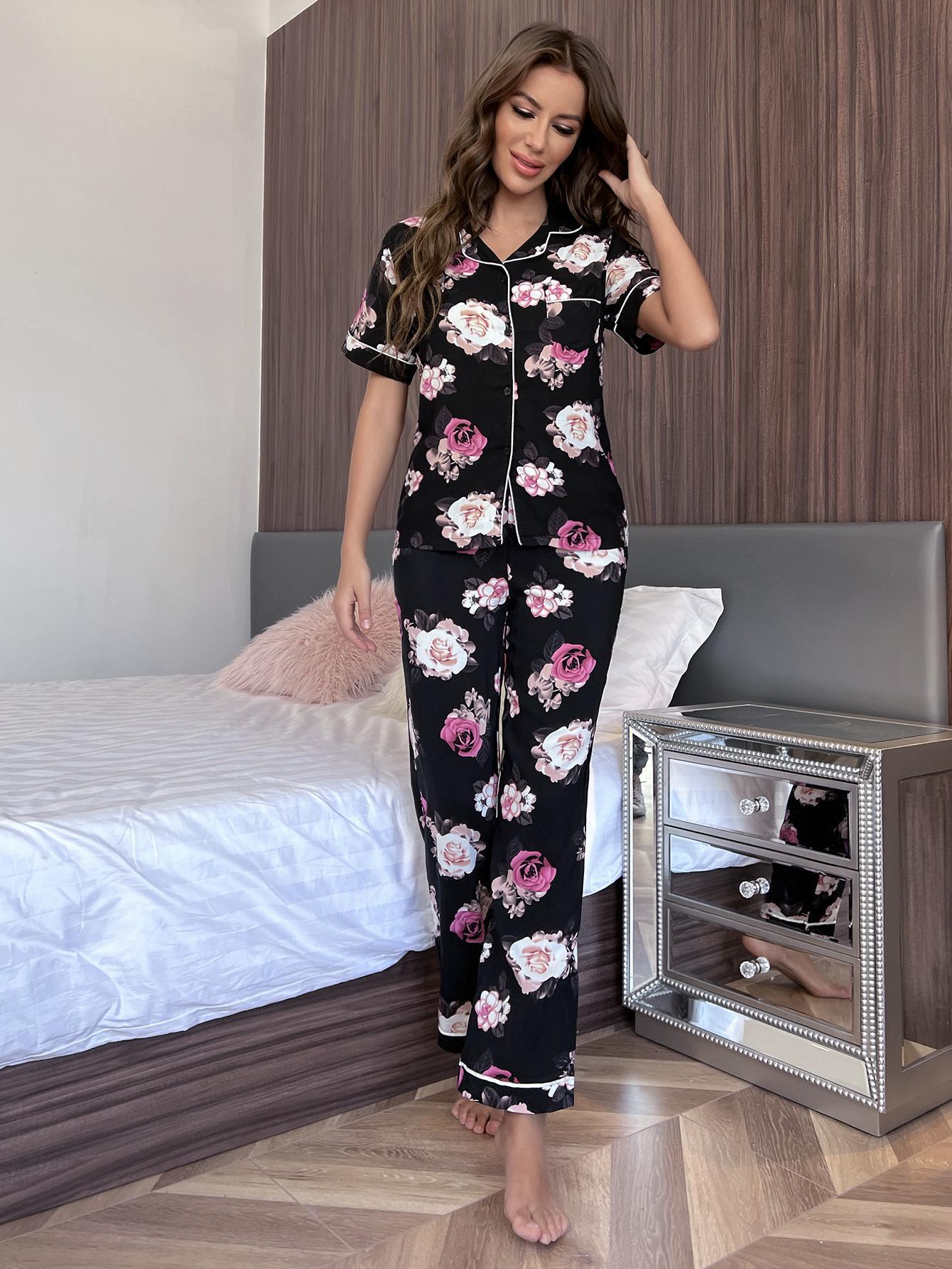 Floral Short Sleeve Shirt and Pants Lounge Set - Bona Fide Fashion