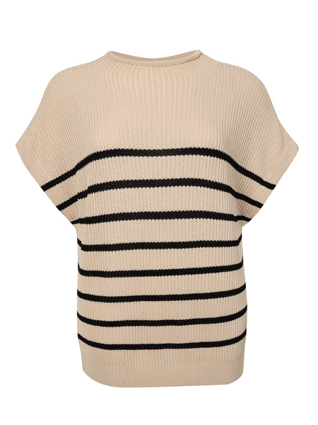 Frenchy Striped Pattern Ribbed Knit Sweater Batwing Sleeve Vest High Neck HY6KKSCARS - Bona Fide Fashion