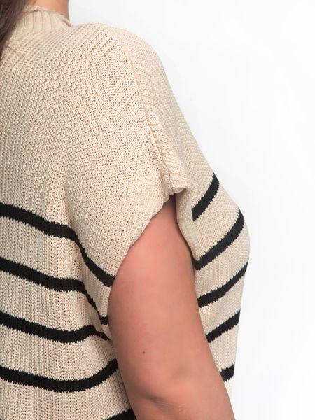 Frenchy Striped Pattern Ribbed Knit Sweater Batwing Sleeve Vest High Neck HY6KKSCARS - Bona Fide Fashion