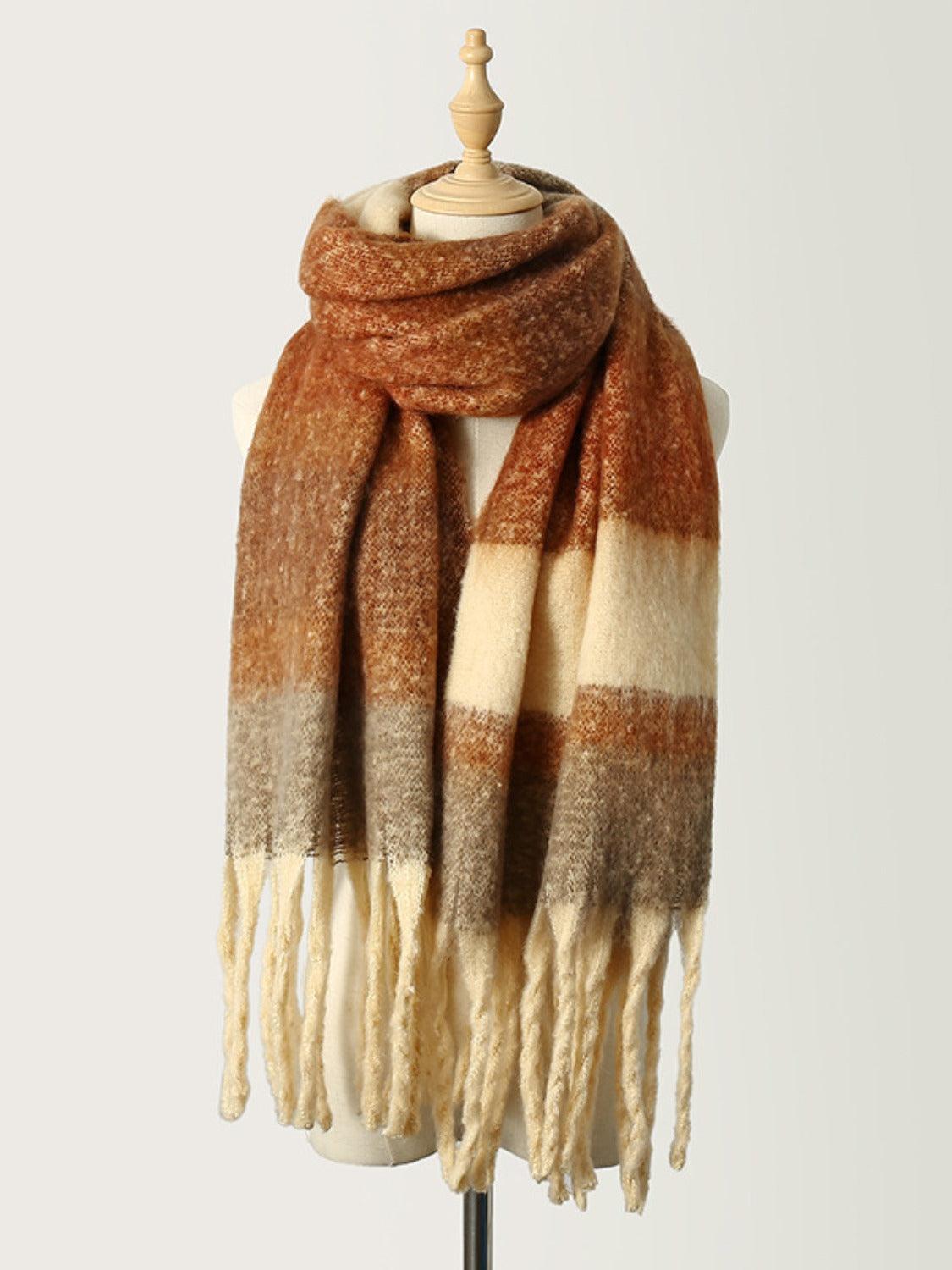 Fringe Color Block Polyester Scarf - Bona Fide Fashion