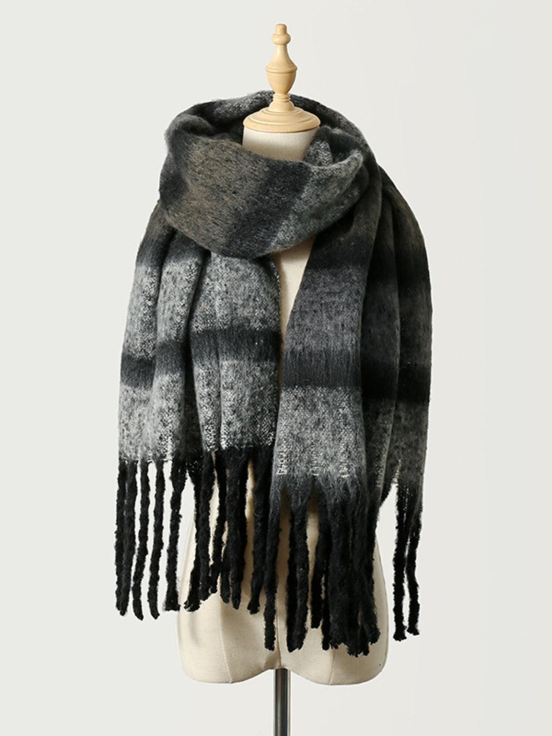 Fringe Color Block Polyester Scarf - Bona Fide Fashion