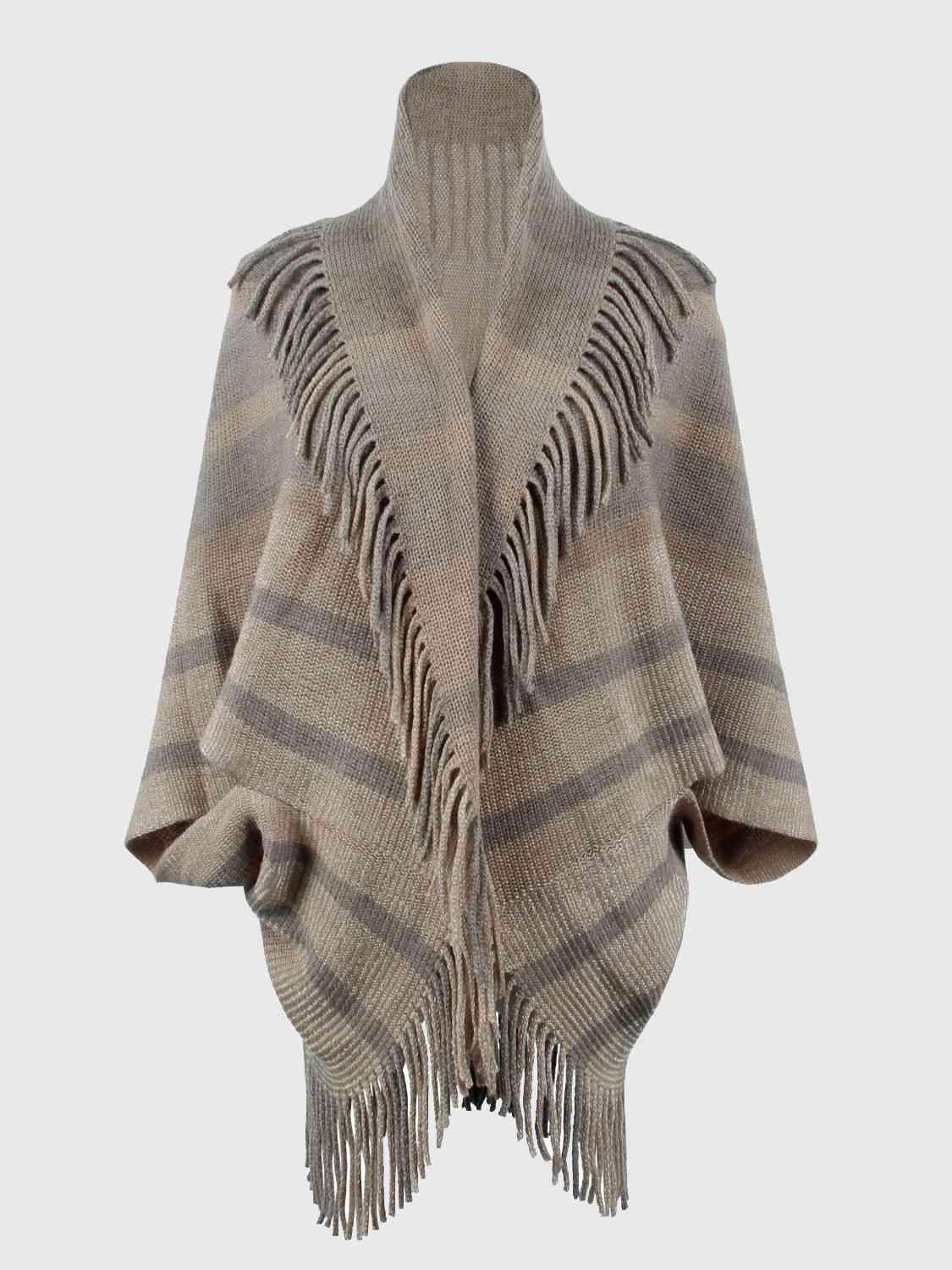 Fringe Detail Open Front Poncho - Bona Fide Fashion