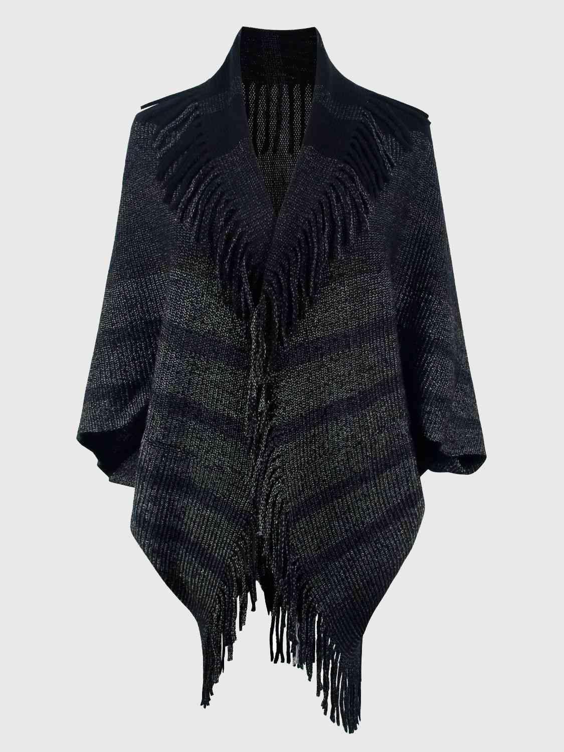 Fringe Detail Open Front Poncho - Bona Fide Fashion