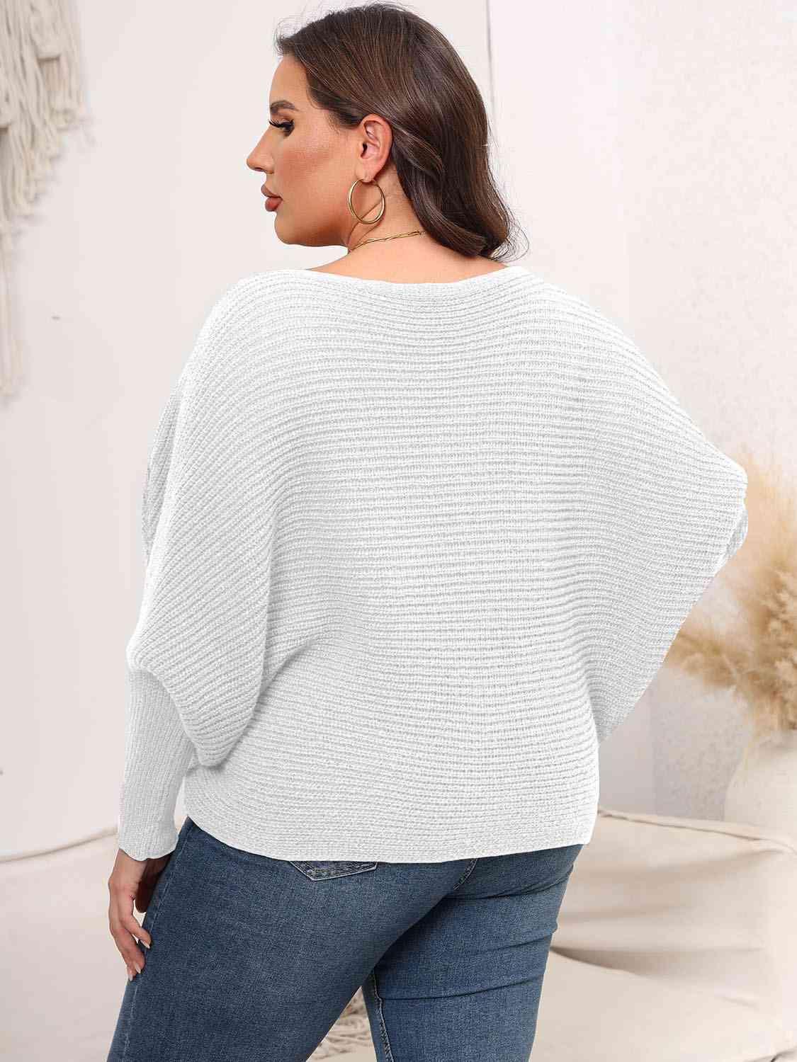 Full Size Boat Neck Batwing Sleeve Sweater - Bona Fide Fashion