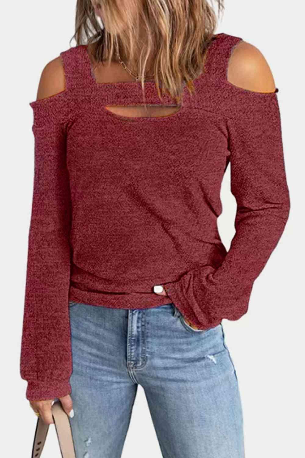 Full Size Cutout Cold Shoulder Blouse - Bona Fide Fashion
