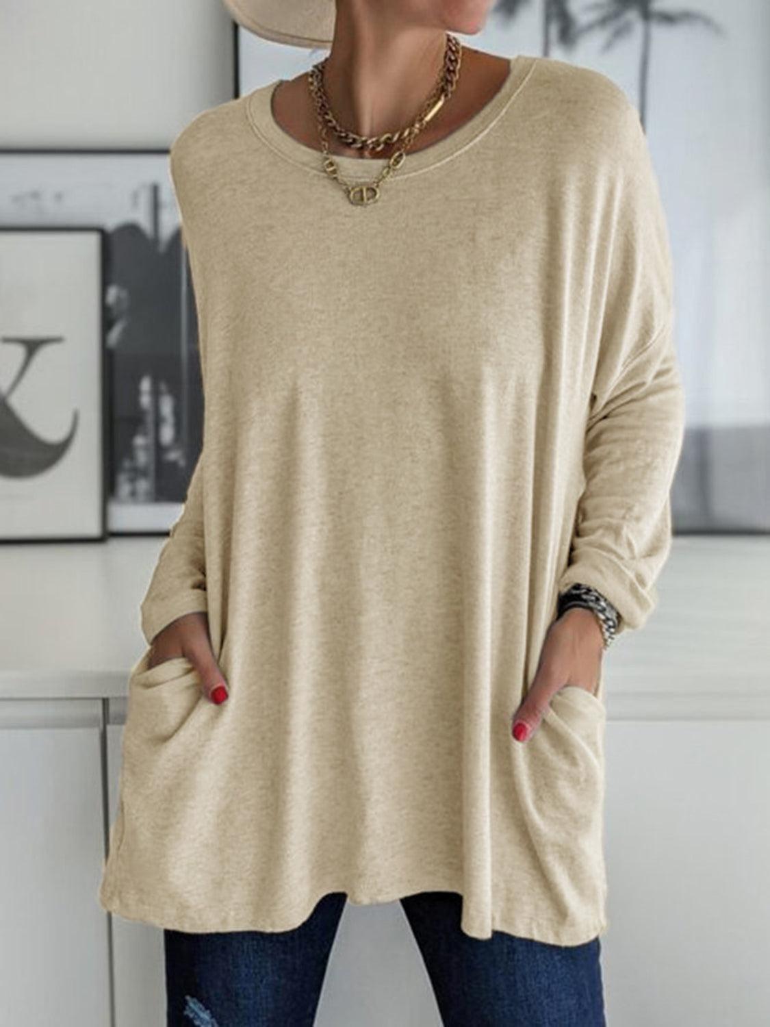 Full Size Round Neck Long Sleeve T-Shirt - Bona Fide Fashion