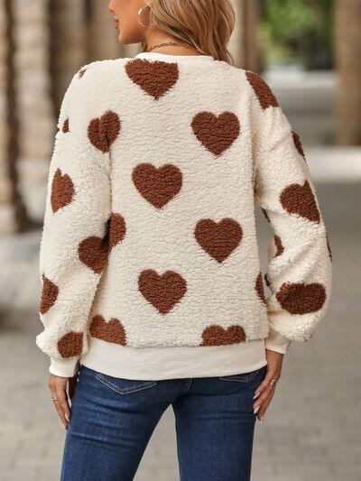 Fuzzy Heart Dropped Shoulder Sweatshirt - Bona Fide Fashion