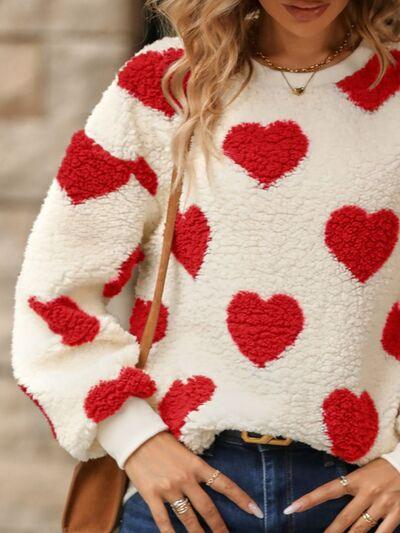 Fuzzy Heart Dropped Shoulder Sweatshirt - Bona Fide Fashion